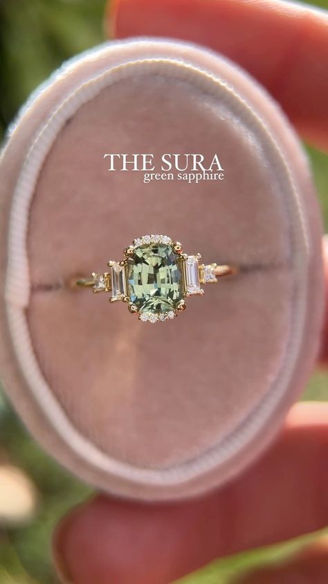 Our latest Sura ring, set with a 1.3 CT green sapphire, in 18K yellow gold. This is by far my most popular design, aside from the… | Instagram Sura Ring, Green Sapphire Promise Ring With Brilliant Cut, Elegant Green Sapphire Ring With Center Stone, Green Sapphire Diamond Promise Ring, Green Saphire Engament Ring Gold Band, Engagement Rings Green, Green Wedding Ring, Elegant Green Sapphire Ring, Nontraditional Rings