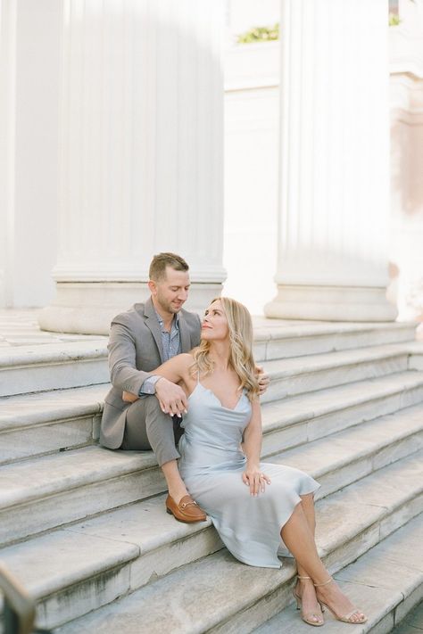 How romantic is this engagement photography with the couple posed on steps in Charleston? The city has so much to offer especially for couples photos. Find more inspiration from this session on my blog. Couples Steps Poses, Couple Steps Poses, Couple Poses On Steps, Engagement Photos On Steps, Charleston Photoshoot, Bestie Pics, Romantic Photography, Couple Pic, Engagement Pictures Poses