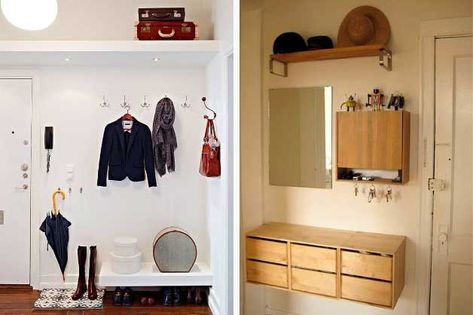 Entrance area – ideas for the small entryway | https://www.godownsize.com/entrance-area-ideas-small-apartment-entryway/ Small Apartment Entrance, Small Apartment Entryway, Storage Seating, Landing Zone, Small Space Hacks, Apartment Entrance, Compact Furniture, Apartment Entryway, Mudroom Entryway