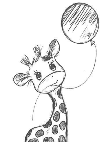 size: 12x9in Art Print: Giraffe and Balloon by Anna Quach : Cartoon To Draw Easy, Abstract With Meaning, Animal Cute Painting, Giraffe Step By Step Drawing, Giraffe Painting Ideas, Basic Art Ideas, Preschool Giraffe Craft, Simple Giraffe Painting, How To Paint A Giraffe Step By Step