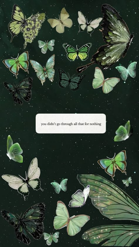 Butterflies Spiritual Butterfly Wallpaper, Green Aesthetic Butterflies, Poetic Wallpaper, Green Butterfly Aesthetic, Green Butterfly Wallpaper, Dark Green Butterfly, Indie Wallpapers, Her Vibe Is Pretty, Potential Wallpaper