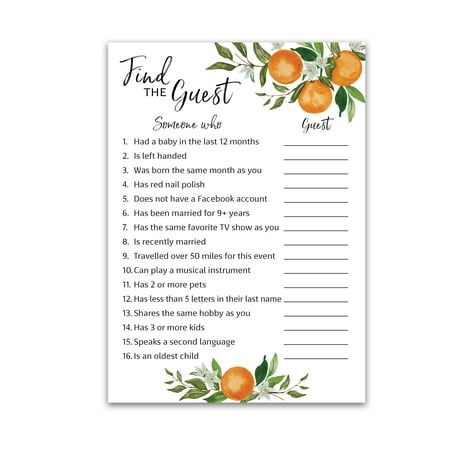 A unique fun icebreaker party game! Watercolor artwork of clementines, and oranges paired with an elegant brush font. Ideal for a cuties or citrus theme event. Perfect for any party especially Baby Showers, Gender Reveal parties, and Sip n See. Size: 5" x 7".  Color: Yellow. Cutie Orange Baby Shower Theme, Cutie Themed Baby Shower Ideas, Little Cutie Baby Shower Theme, Kylie Baby Shower, Baby Shower Quiz, Citrus Theme, Baby Shower Games Unique, Citrus Baby, Find The Guest