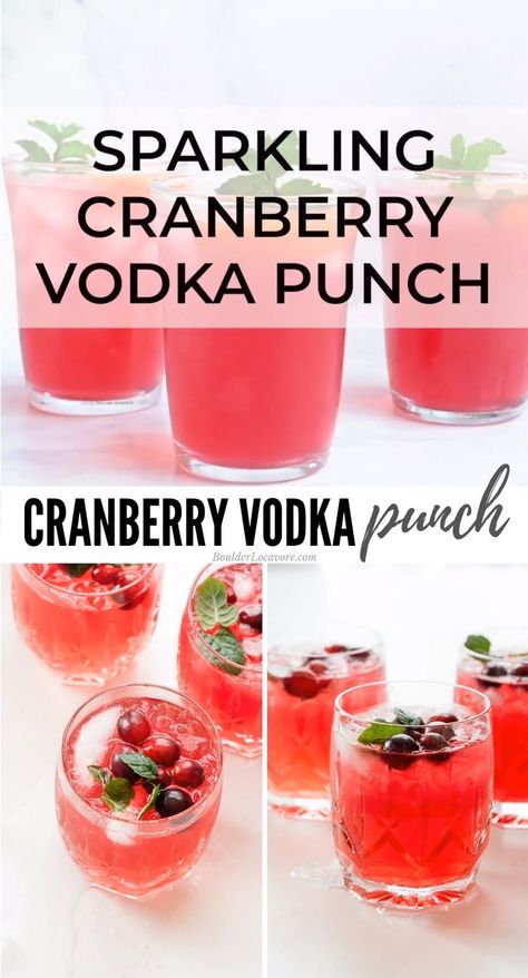 Sparkling Cranberry Vodka Punch is a light, refreshing 4-ingredients cocktail punch recipe perfect for Thanksgiving, Christmas and holiday celebrating! Christmas Punch With Alcohol, Cranberry Vodka Punch, Minuman Vodka, Resep Koktail, Vodka Punch, Cocktail Vodka, Fest Mad, Summer Drinks Alcohol, Cranberry Vodka