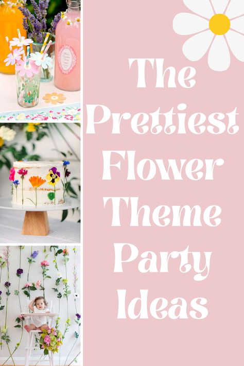 Floral Theme First Birthday Party, Flower Party 1st Birthday, Flower Power Birthday Theme, 1st Birthday Party Flower Theme, Spring Floral Theme Party, Flower Birthday Party Crafts, Flower Games Party, Flower Theme Bday Party, Flower Birthday Themes