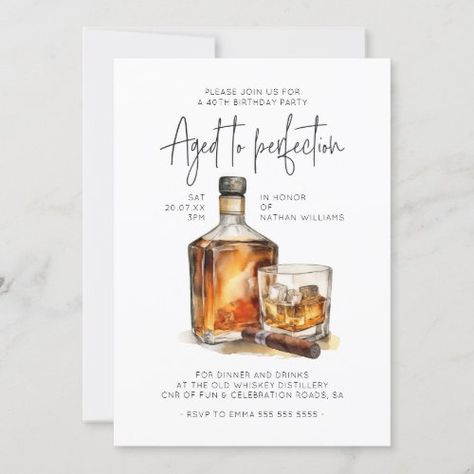 $2.80 | Aged to Perfection Whiskey & Cigar Men's Birthday | 60th Birthday Invitations | aged to perfection, whiskey birthday, whiskey party, whiskey party theme, 40th birthday, bourbon birthday, alcohol birthday, bourbon party, invitation for men, mens invite Whiskey Birthday, Poker Party, Male Birthday, 60th Birthday Invitations, 40th Birthday Invitations, Adult Birthday Party, 40th Birthday Parties, Aged To Perfection, Man Birthday