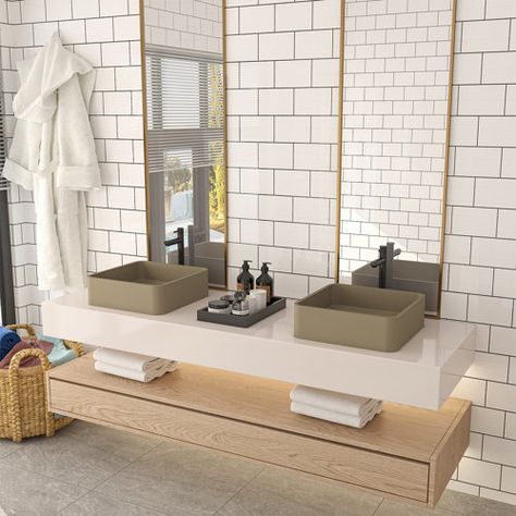 CASAINC Rectangular Vessel Bathroom Sink | Wayfair Vessel Sink Ideas, Bowl Sink Bathroom, Ladies Bathroom, Floating Sink, Bathroom Sink Decor, Rectangular Sink Bathroom, Laundry Bathroom, Console Sink, Trough Sink