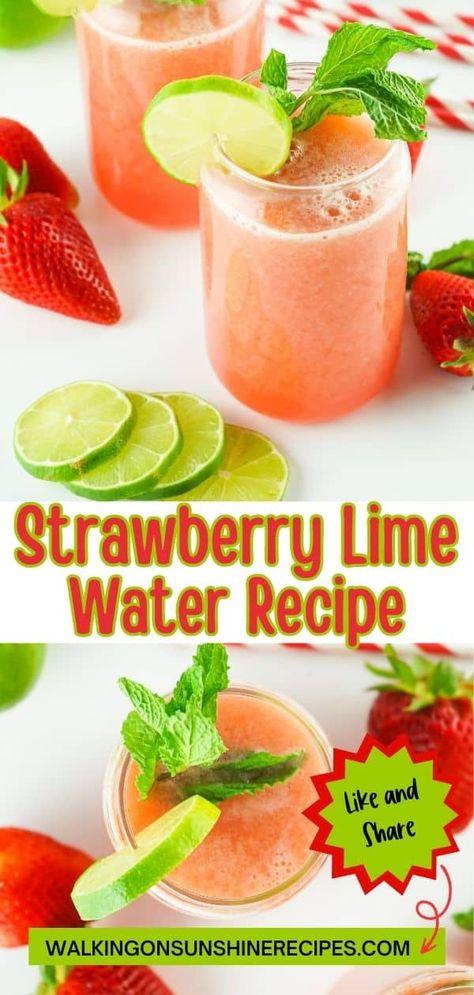 Made with strawberries, fresh lime juice, sugar and water, strawberry lime water recipe will satisfy your taste buds on a hot summer day! Strawberry Lime Water, Lime Water Recipe, Flavored Waters, Easy Mocktail Recipes, Fruit Infused Water Recipes, Lime Water, Low Calorie Drinks, Strawberry Lime, Recipes With Few Ingredients