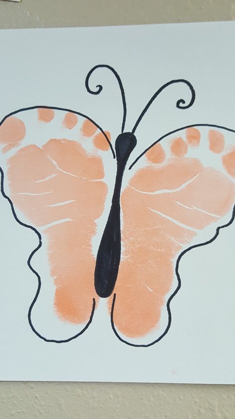 Butterfly footprint Footprint Wall Art, Butterfly Crafts Preschool, Butterfly Footprints, Handprint Butterfly, Baby Footprint Crafts, Mothers Day Crafts Preschool, Baby Footprint Art, Butterflies Activities, May Crafts