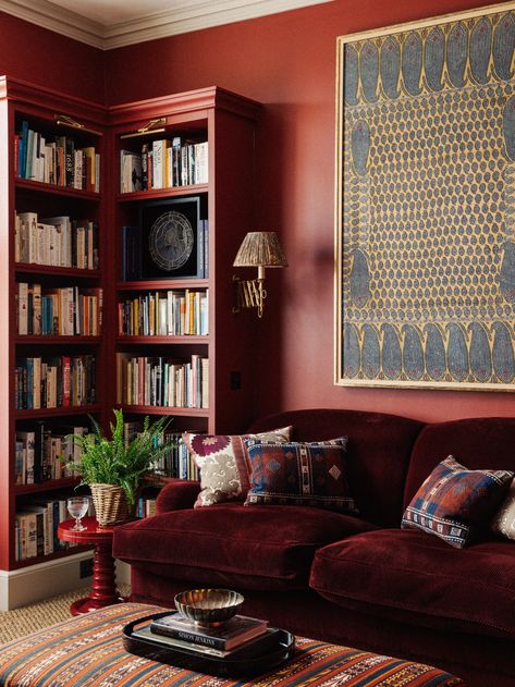 Design ideas for tonal and monochrome spaces | House & Garden Emma Burns, Burgundy Room, Colour House, London Buildings, Red Living, Moody Decor, Master Art, Tudor Revival, Sofa And Chair Company