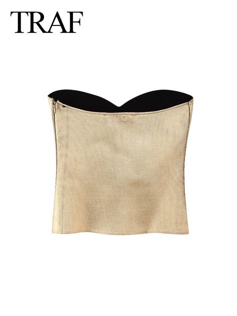 TRAF 2023 Summer Women New Fashion Solid Zipper Sexy Tank Tops Woman Sleeveless Backless Female Chic Knit Corset Top, Knit Corset, Summer Tube Top, Strapless Bandeau, Gold Satin, Summer Events, Makeup Pouch, Knit Crop Top, Scrunchie Hairstyles