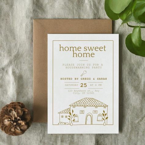 This simple yet classy line drawing "Home Sweet Home" housewarming party invitation is editable using Canva, and can be adapted for any occasion! Invitation template is a standard size 5 x 7 in (Portrait). You can purchase and download this Instant Editable Template to customize using "Canva". After customization, print this design or send digitally via social media, email, or text message! Please Note: * You are purchasing a digital product, therefore, no physical item or product will be shippe Housewarming Party Food, House Party Invitation, Housewarming Invitation Templates, Housewarming Party Invitations, House Warming Invitations, Home Simple, Types Of Colours, Line Art Design, Housewarming Party