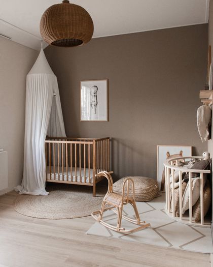 Brown Accent Wall, Brown Nursery, Beige Nursery, Nursery Interior, Brown Rooms, Baby Room Neutral, Baby Room Inspiration, Nursery Room Inspiration, Brown Bedroom