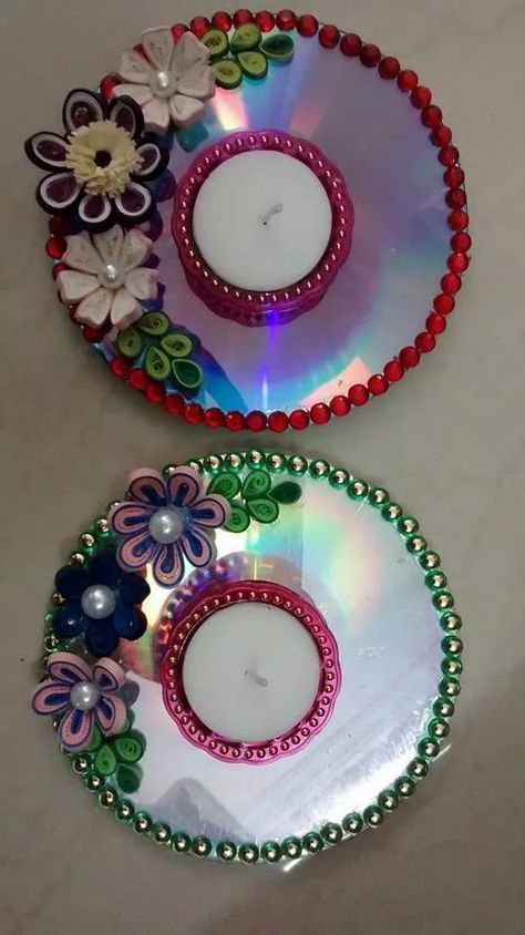 Looking for creative ways to make extra money from home? What better way than to sell DIY projects you made? Crafts to make and sell on... #crafttosell #craft #diycraft Quilling Candle Holder, Old Cd Crafts, Dekorasi Bohemia, Arte Quilling, Diy Diwali Decorations, Cd Crafts, Quilled Creations, Diwali Craft, Diy Bricolage