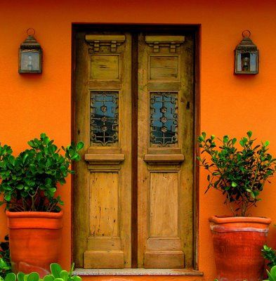 Exterior House Colors bright | Bright House Colors that Work, Part 1 When One Door Closes, Casas Coloniales, Cool Doors, Orange Walls, Doors And Windows, Old Doors, Unique Doors, Door Color, Beautiful Doors