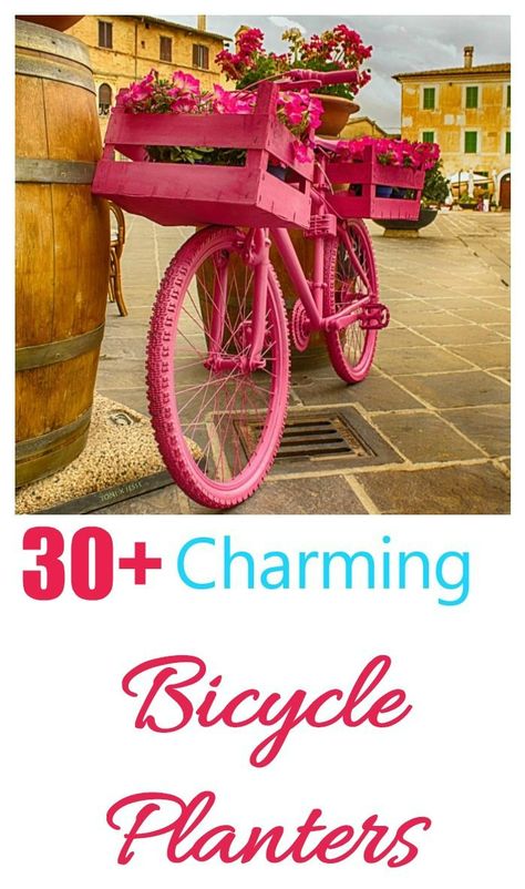 charming bicycle planters Garden Bicycle Ideas Yard Art, Garden Bicycle Ideas, Bike Planter Ideas, Old Bicycles Ideas Garden Art, Old Bikes In The Garden Ideas, Old Bicycle Garden Ideas, Bicycle Decorating Ideas, Bicycle Planter Ideas, Bicycle Art Garden