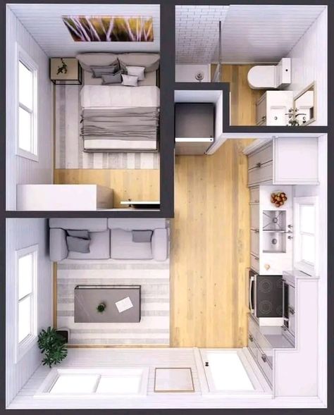 Small Apartment Floor Plans, Small Apartment Layout, Small Apartment Plans, Apartemen Studio, Small House Layout, Modern Small House Design, House Floor Design, Small Apartment Design, Simple House Design