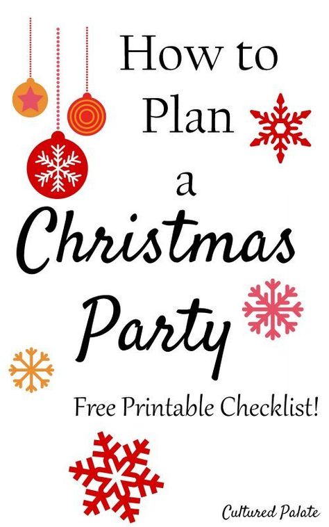 Planning a Christmas Party is easier than you think! Find out how and use the FREE printable checklist!  https://myculturedpalate.com/how-to-have-a-christmas-party/ Christmas Party Planning Checklist, Christmas Party Checklist, Christmas Party Planner, Christmas Party Ideas For Teens, Christmas Party Planning, Merry Christmas Font, Party Planning Guide, Christmas Fonts Free, Party Planning Checklist