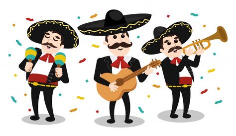 illustracion de mariachi mexicano con trompeta, guitarra y maracas Mexican Restaurant Decor, Mexican Mariachi, Mariachi Band, Birthday Wishes Greetings, Mexican Traditions, Retirement Cards, Tamales, Art Plastique, Preschool Crafts