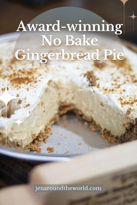 Make this award-winning No-Bake Gingerbread pie for the perfect Christmas dessert. Quick and easy and great for the busy holiday season.

This pie features a gingersnap cookie crust with homemade whipped cream. It has quickly become a favorite dessert! Easy Pies For Christmas, Gingerbread Cookie Crust, Gingerbread Cream Pie, Peppermint Pie No Bake, Christmas No Bake Desserts, Gingersnap Dessert, Gingerbread Pie Crust, Gingersnap Pie Crust, Christmas Dessert Pie