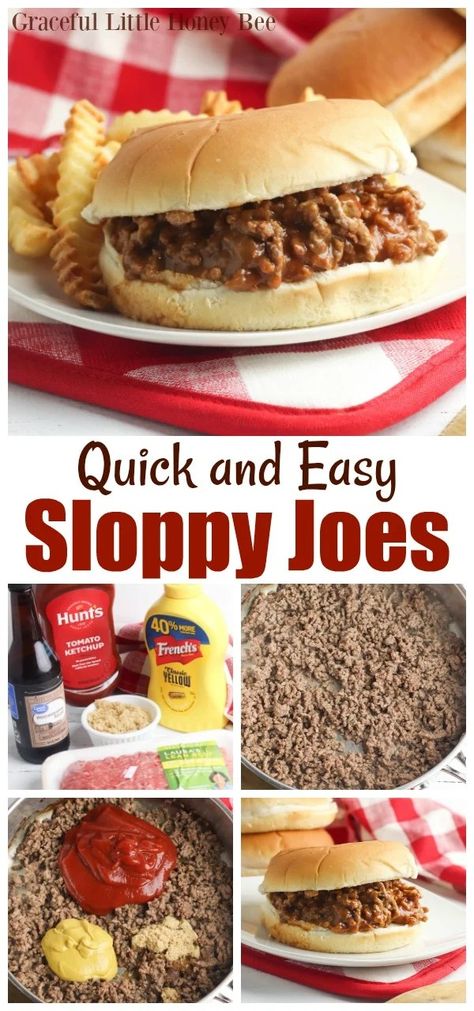 These Quick and Easy Sloppy Joes are perfect for a fast weeknight meal for busy families. Find the recipe on gracefullittlehoneybee.com #sloppyjoes #groundbeef #easymeals #easyrecipes Easy Sloppy Joes, Sloppy Joe Recipe Easy, Homemade Sloppy Joe Recipe, Sloppy Joes Easy, Sloppy Joe Recipe, Dinner Halloween, Homemade Sloppy Joes, Joe Recipe, Sloppy Joes Recipe