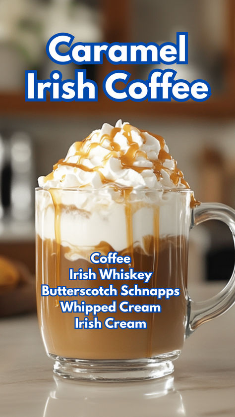 Caramel Irish Coffee Homemade Irish Cream Coffee Creamer, Irish Cream Drinks, Faux Coffee, Irish Cocktails, Whiskey Drinks Recipes, Cocktail Cards, Irish Coffee Recipe, Irish Cream Coffee, Homemade Irish Cream