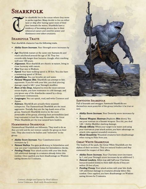 Dnd Fan Made Races, Dnd Crab Race, Dnd Custom Races, Wereshark Dnd, Shark People Dnd, Dnd Spider Race, D And D Races, Dnd Race Ideas, Dnd Race Homebrew