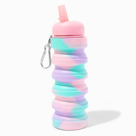 Collapsible Tie Dye Water Bottle Bubble Gum Machine, Kawaii School Supplies, Cute Water Bottles, Best Water Bottle, Stationary School, Carabiner Clip, Cute Bedroom Decor, Barbie Party