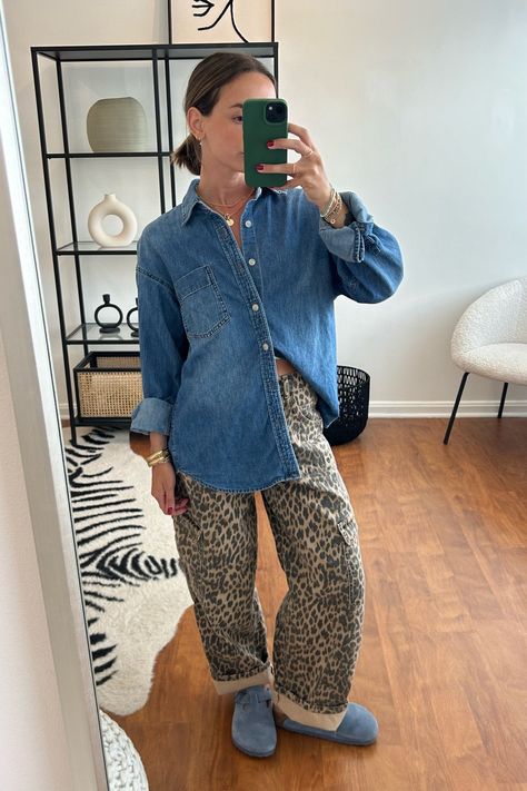 THE '80S COMFY DENIM SHIRT curated on LTK Oversized Denim Shirt Outfit, Cool Teacher Outfits, Art Teacher Outfits, Denim Shirt Outfit, Ny Outfits, Oversized Denim Shirt, Leopard Outfits, Teaching Outfits, Happy Clothes