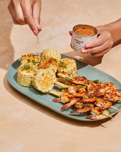 Shrimp and corn is already an iconic combination—especially in the summer months—but it’s even better once you add a hefty sprinkle of Jerk seasoning. It’s nice and spicy, complete with allspice, cinnamon, oregano, and more, plus a little brown sugar for a balance of sweetness. Grill it all up for a quick dinner that’ll transport you to a beachside BBQ. Jamaican Jerk Shrimp, Shrimp Corn, Jerk Shrimp, Jamaican Jerk Seasoning, Bbq Dinner, Jamaican Jerk, Garlic Seasoning, Jerk Seasoning, Feta Pasta