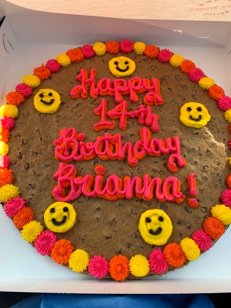 Preppy Birthday Cookies, Preppy Cookie Cake, Hot Pink Smiley Face Birthday Cake, Preppy Bday Cookie Cakes, Smiley Face Cookie Cake, Cookie Cake Preppy, Birthday Cookie Cake, 16th Birthday Cookie Cake, Cute Cookie Cake Designs