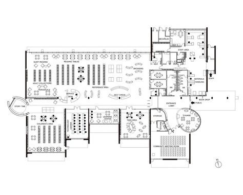 Gallery of Valley-Hi North Laguna Library / Noll + Tam Architects - 31 Public Library Architecture Plan, Small Library Design Architecture Plan, Library Plan Design, Public Library Design Plan, Library Floor Plan Architecture, Library Plan Architecture, Public Library Floor Plan, Library Design Architecture Plan Layout, Art Gallery Floor Plan