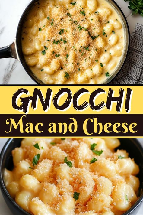 Rich and creamy gnocchi mac and cheese is the ultimate fusion of Italian and American cuisines. It's pure comfort in a bowl, elevated to gourmet status. Best Mac And Cheese Ever, Gnocchi And Cheese, Dinner Ideas With Gnocchi, Asian Mac And Cheese, Tuscan Mac And Cheese, Best Gnocchi Dishes, Ricotta Mac And Cheese, Carnation Milk Mac And Cheese, Gnocchi Mac And Cheese