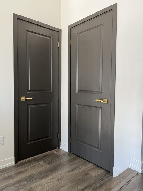 Why I love painting interior doors black Dark Interior Doors, Interior Doors Black, Painting Interior Doors, Painting Interior Doors Black, Gray Interior Doors, Interior Door Colors, Black Interior Door, Grey Interior Doors, White Baseboards