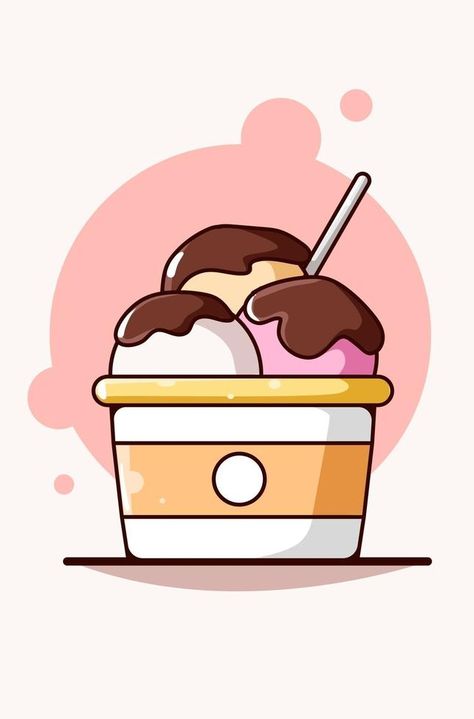 Cute Ice Cream Drawing, Ice Cream Cups Design, Drawing Cup, Draw Ice Cream, Ice Cream Painting, Cute Flower Drawing, Ice Cream Cute, Ice Cream Cartoon, Cup Cartoon