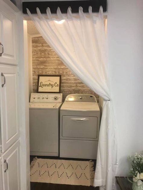 Mobile Home Laundry Room Makeover, Mobile Home Laundry Room, Small Mobile Homes, Mobile Home Redo, Home Laundry Room, Double Wide Mobile Home, Remodel Mobile Home, Mobile Home Kitchen, Mobile Home Exteriors