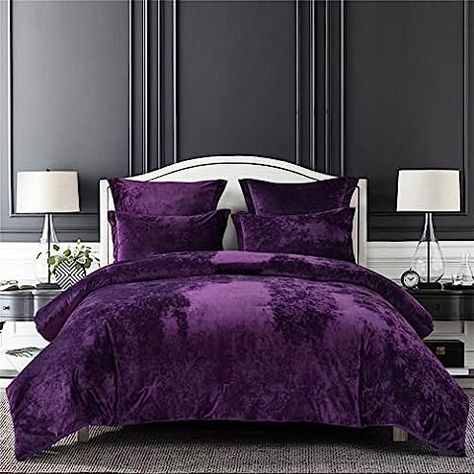 Amazon.com: Chic Home Westmont 4 Piece Comforter Set Crinkle Crushed Velvet Bedding-Decorative Pillow Shams Included, Queen, Green : Home & Kitchen Purple And Gray Bedroom, Feminine Room, Twin Size Comforter, Velvet Comforter, Bed Comforter Sets, Full Bedding Sets, Comforter Bedding Sets, Grey Bedroom, Twin Comforter