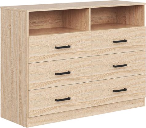 PRICES MAY VARY. 【6 Spacious Drawers】: With these 6 large drawers, you will never run out of space again! Each drawer can hold up to 25 pounds so you can store a wide variety of items such as clothes, accessories, book and important documents, making organizing and finding what you need much easier 【Scratch Resistant Dresser Top】: The dresser top is not easily scratched and can hold up to 66 lbs. You can place keys, handbags, books, decorations, and even your favorite houseplants on the desktop Dresser Organizer, Hallway Light, Makeup Stool, Storage Cubby, Natural Wood Texture, Dresser For Bedroom, Drawers Dresser, Wide Dresser, Dresser Top