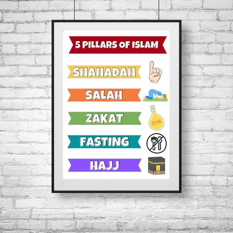 Five Pillars Of Islam Project, 5 Pillars Of Islam For Kids, Pillars Of Islam Worksheet, Islamic Kids Activities Worksheets, 5 Pillars Of Islam Craft, Islamic Charts, 5 Pillars Of Islam, Alphabet Chart Printable, Learning Islam