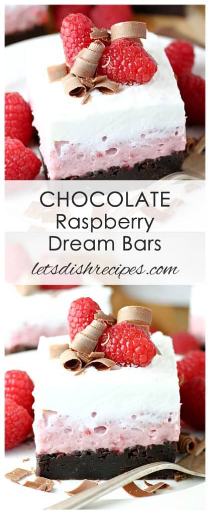 Chocolate Raspberry Dream Bars | Let's Dish Recipes Raspberry Brownie Dessert, Valentine Bars Desserts, Valentine’s Cheesecake, Valentine Dessert Recipes, No Cook Snack Ideas, Layer Dessert Recipes, Desserts With Raspberries, Raspberry Chocolate Desserts, Desserts For Valentines Day