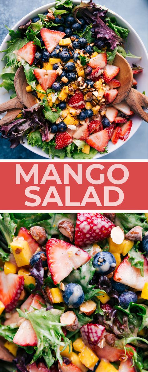 Salad Mango Recipes, Salad With Mango Dressing, Strawberry Mango Salad Recipe, Cafe Zupas Mango Yogurt Dressing, Mango Blueberry Salad, Mango Berry Salad Zupas, Fruit Salad With Dressing, Salad With Fruit And Nuts Healthy, Mango Salad Recipe Summer