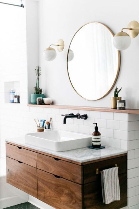 Above The Sink, Modern Bathroom Cabinets, Diy Vanity, Wall Mount Faucet, Bathroom Top, Trendy Bathroom, Bad Design, Bathroom Countertops, Bath Room