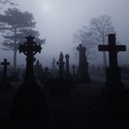 The Fog, Graveyard, Cemetery, Black And White, White, Black