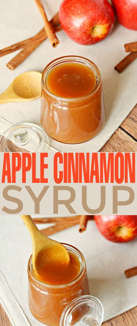 This Apple Cinnamon Syrup is fabulous poured over pancakes, waffles, cheesecakes and ice cream. It's a sweet autumn treat that is super versatile as a syrup and sauce. Pancakes Cinnamon, Cinnamon Syrup, Simple Syrup Recipes, Frugal Mom, Homemade Syrup, Flavored Syrup, Dessert Sauces, Syrup Recipe, Sweet Sauce