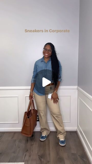 Dr. Court ✨ on Instagram: "What I wore to work, business casual outfit of the day. Sneakers in corporate per usual.   A button down and trousers will forever be my work outfit formula. The styles are endless. I basically wear this in a didn’t color everyday lol. But each outfit is good in its own way.  Outfit Details: Shirt: @jcpenney  Trousers: Amazon Sneakers: @fendi  Bag: @marcjacobs   #whattoweartowork #businesscasualoutfit #sneakersoftheday #corporategirl" Maxi Dress And Tennis Shoes Outfits, Casual Work Sneakers Outfit, Business Professional Outfits With Tennis Shoes, Sneakers And Work Outfit, Corporate Sneakers Outfit, Sneaker Outfits For Work, Slacks With Sneakers Women, Suits And Sneakers Women, Wednesday Outfit Ideas For Work