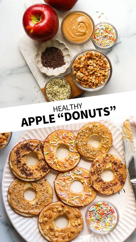 Healthy Apple "Donuts" Banana Chocolate Chip Bars, Healthy Donuts Recipe, Apple Walnut Salad, Chocolate Chia Seed Pudding, Apple Slice, Apple Donuts, Healthy Donuts, Donuts Recipe, Homemade Applesauce