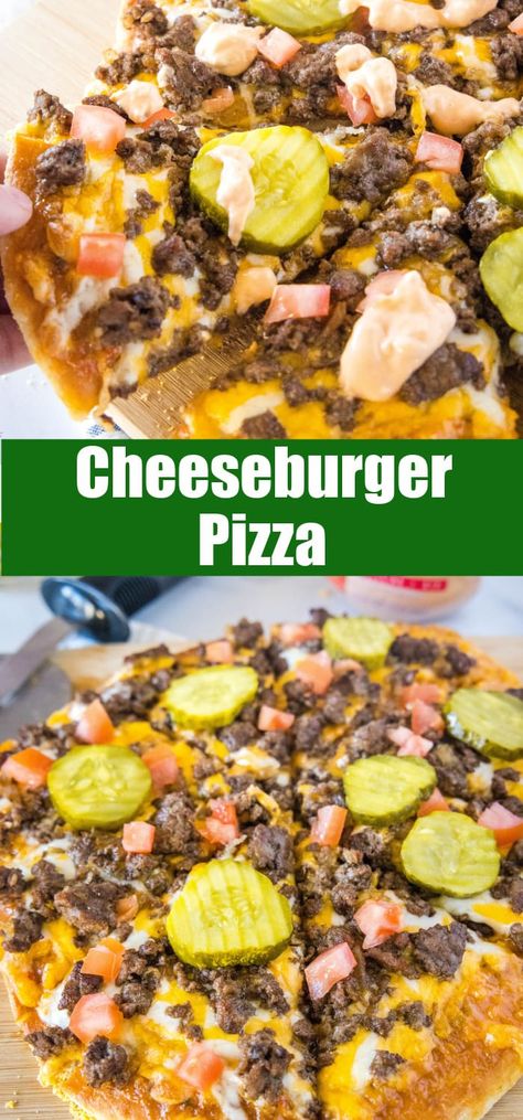 Cheeseburger Pizza, Beef Pizza, Hamburger Pizza, Stuffed Crust, Simple Family Meals, Fun Dinner, Thousand Island, Thousand Island Dressing, Burger Toppings