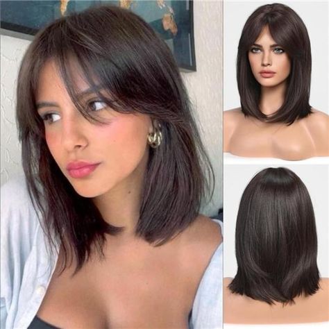 Shoulder Length Hairdos, Short Brown Hair, Shoulder Length Hair Cuts, Short Hair With Bangs, Dark Brown Hair, Shoulder Length Hair, Medium Length Hair Cuts, Hairstyles With Bangs, Medium Length Hair Styles