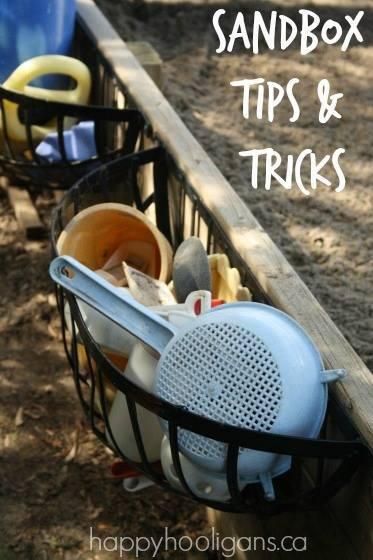 Sandbox-Toy-Organization Outdoor Toy Storage Ideas, Playground Sand, Backyard Sandbox, Outdoor Toy Storage, Diy Sandbox, Toy Storage Ideas, Ikea Toy Storage, Diy Toy Storage, Toy Storage Solutions