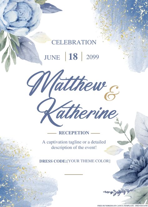 Nice FREE PDF Invitation - Dusty Blue Watercolor Wedding Invitations Your wedding day is a celebration of love, and every detail should reflect your unique style and personality. One of the first glimpses your guests will have into your special day is through your wedd... Invitation Dusty Blue, Wedding Invitation Layout, Digital Wedding Invitations Templates, Invitation Layout, Blue Invitation, Free Printable Birthday Invitations, Creative Invitations, Blue Themed Wedding, Digital Wedding Invitations