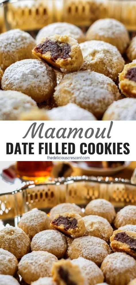 Maamoul are buttery date filled middle eastern cookies that will melt in your mouth and are utterly delicious. Naturally sweetened with dates these have minimal added sugar. They are popular at Eid, Christmas and other holidays. This recipe shows you how to make it with a mold or by hand. These vegetarian cookies are nut-free, egg-free and freezer friendly. #cookie #Mediterraneandietrecipe Maamoul Cookies, Date Filled Cookies, Vegetarian Cookies, Date Cookies, Middle Eastern Desserts, Date Recipes, Low Carb Appetizers, Low Carb Low Sugar, Filled Cookies